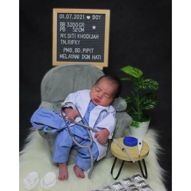 KOSTUM GET 2 ITEM SET NAKES DAN JAS DOKTER NEWBORN/BAJU DOKTER BAYI/KOSTUM NEWBORN PHOTOSHOOT