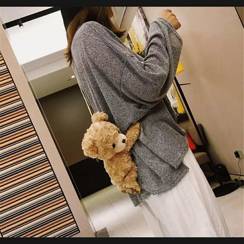 Tas Selempang BERUANG PELUK Merangkul happy /Tas Ransel Wanita Bulu Murah Import Kekinian Backpack Wanita Korea Style Terbaru Kuliah Sekolah Kerja Tas Ransel
