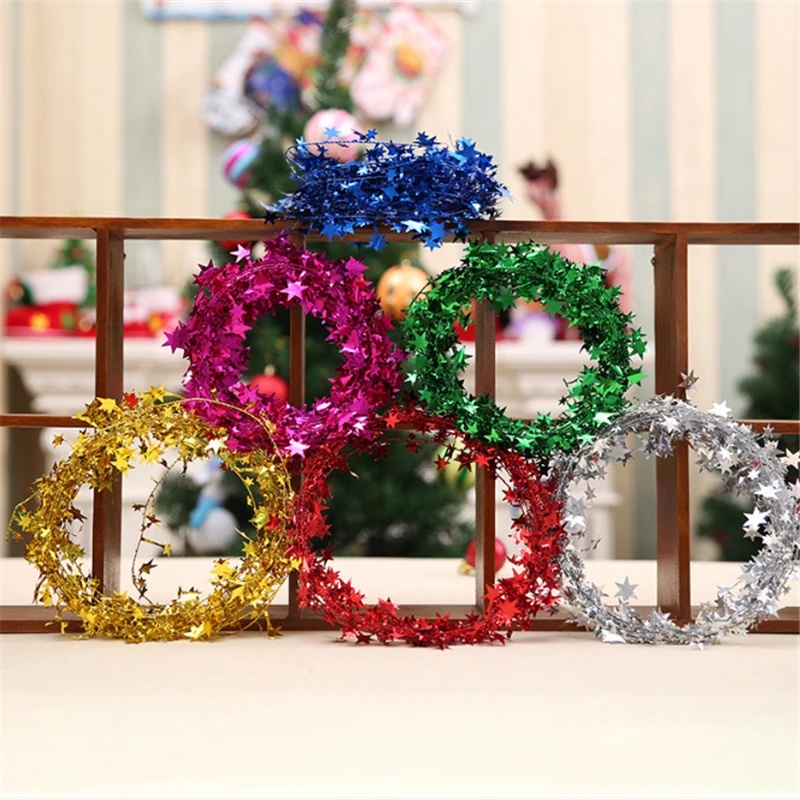 Christmas Home Decoration Products / 7.5M Christmas Colored Stripes Wire Five-star Rattan Ornaments For Xmas Tree