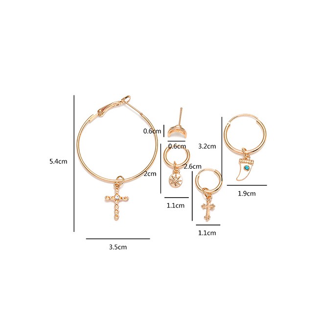 LRC Anting Tusuk Fashion Gold Cross Horn Earrings D57239