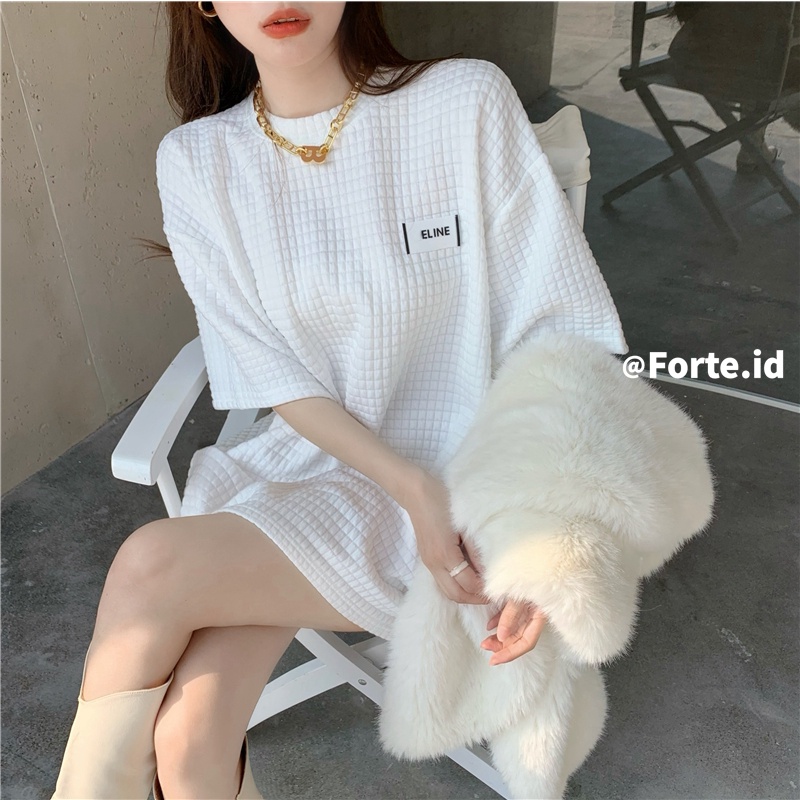 2 warna atasan T-shirt lengan pendek putih kotak-kotak oversize Korean style wanita kaos