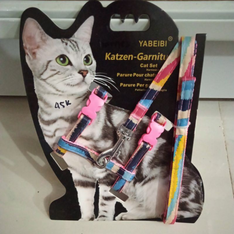 tali harnes kucing tali tuntun kucing motif belang