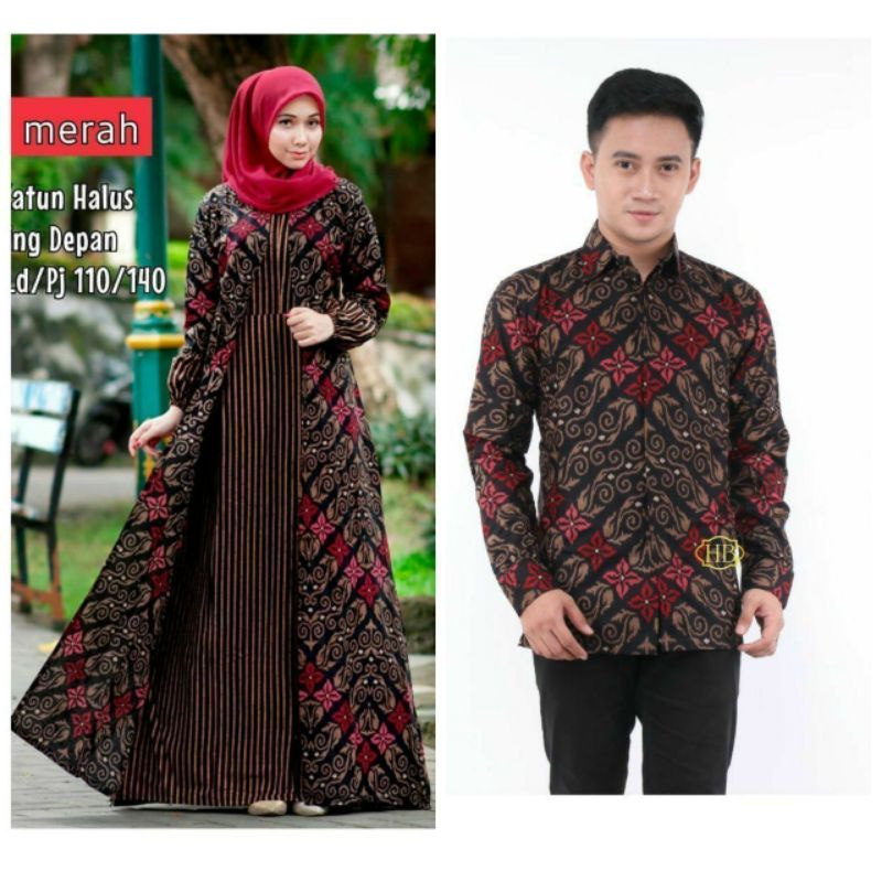 COUPLE BATIK GAMIS DAN KEMEJA /COUPLE BATIK PASANGAN KEKINIAN KONDANGAN/GAMIS CARDIGAN SET