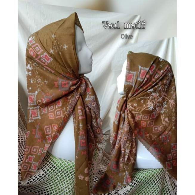HIJAB SEGIEMPAT VOAL MOTIF BUNGA WARNACAMEL LASERCUT TERLARIS