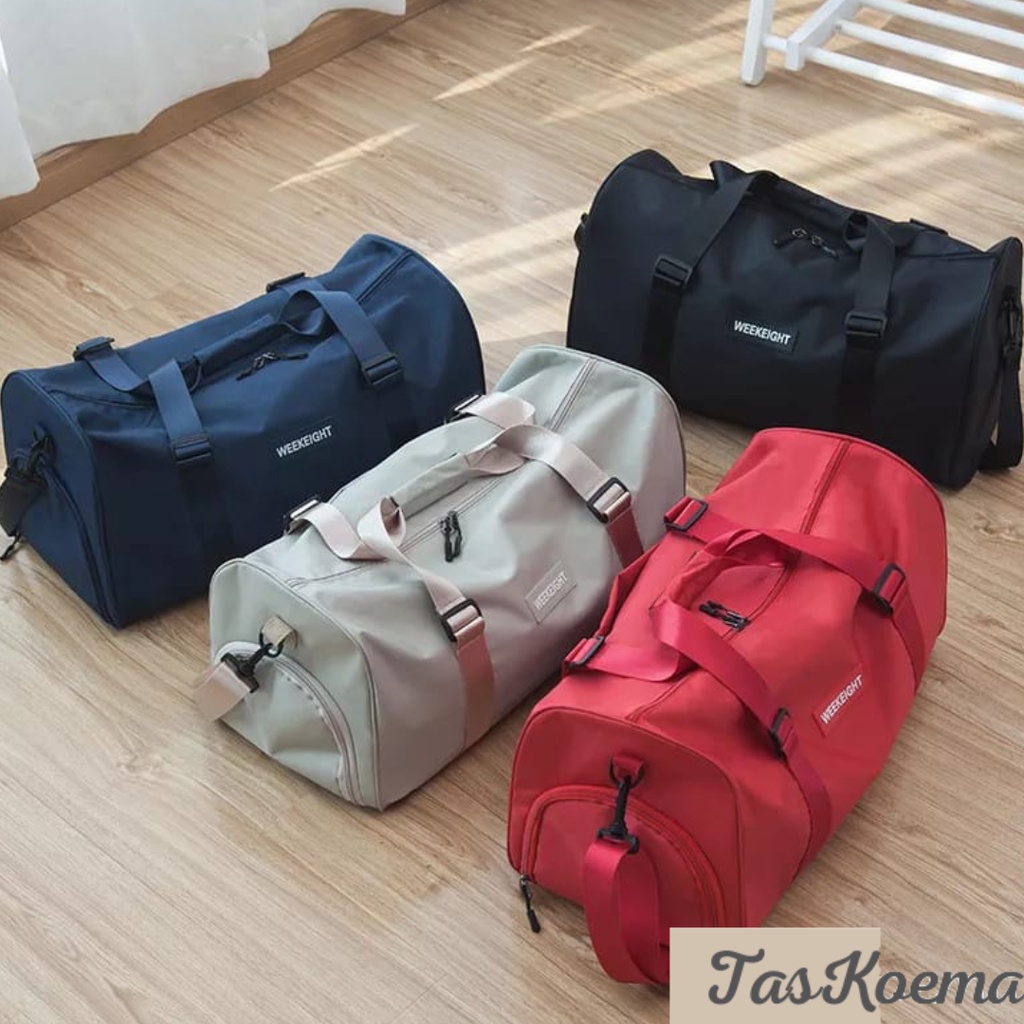 Tas Travel Tas Olahraga Kapasitas Besar Portabel Tas Kebugaran Tas Kurir Bahu Tunggal Tas Penyimpanan Huruf Warna Solid