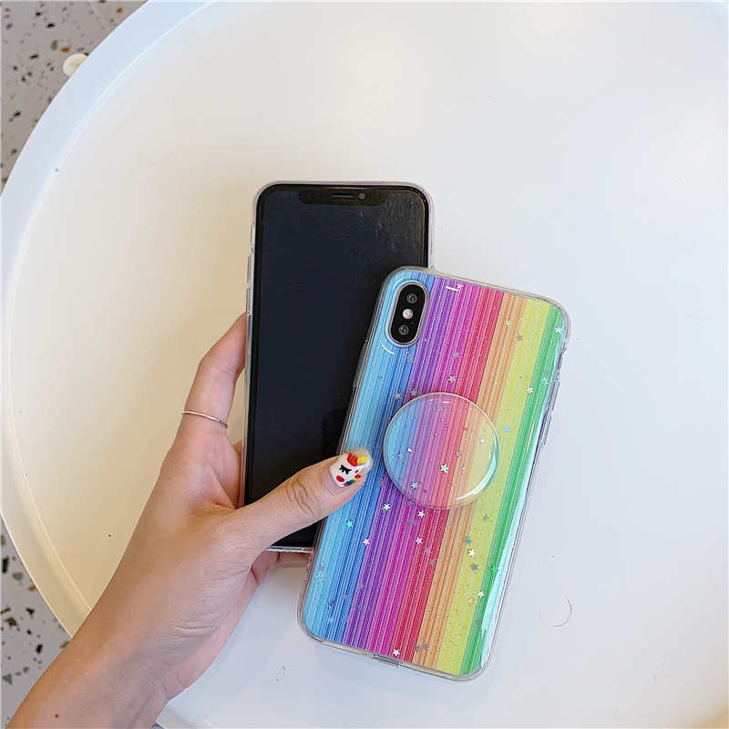 Case Vivo Y12 Y15 Y17 Y19 V15 Luxury Starry Rainbow Glitter Pop Socket Softcase