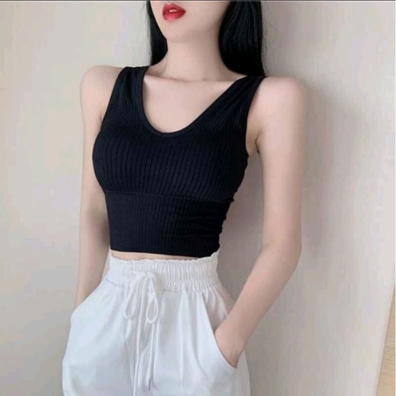 KOREAN TANKTOP KNIT DENGAN CUP BRA - BRA SPORT GYM TERBARU ALL SIZE