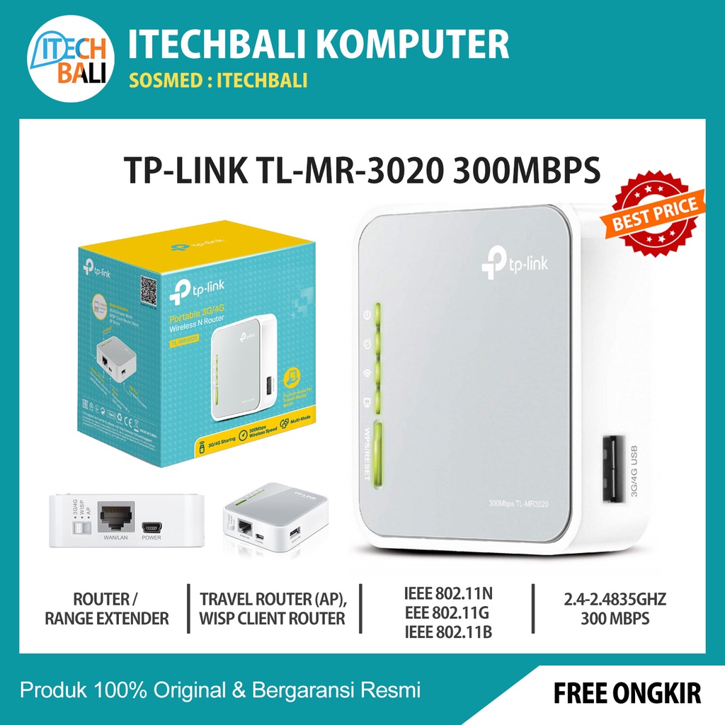 Router TP-LINK TL-MR3020 Portable 3G/4G Wireless N Router | ITECHBALI