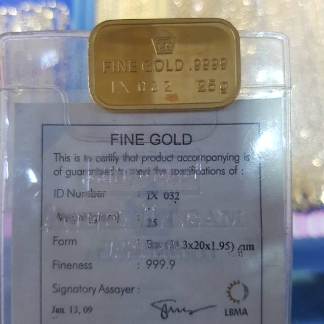 Logam Mulia ANTAM EMAS BATANGAN 25 gram 999.99% + dompet