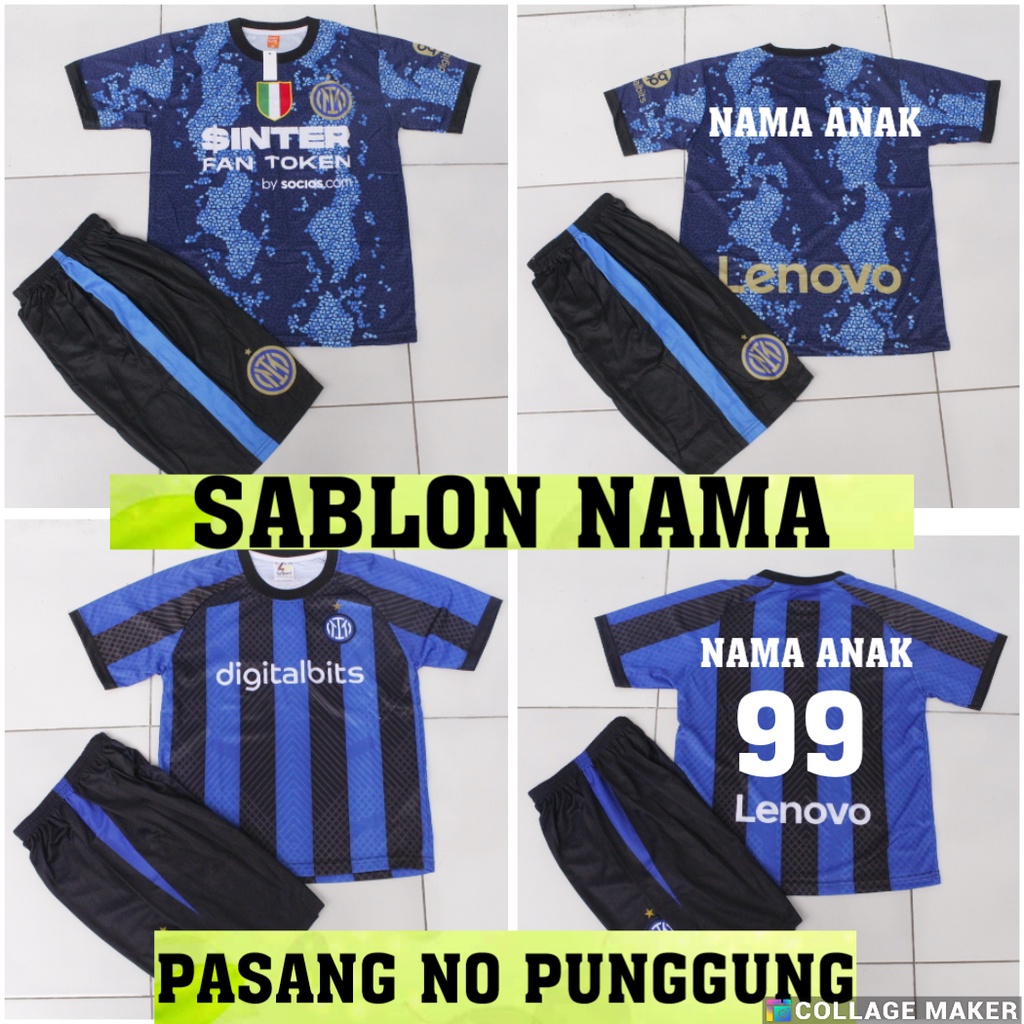 setelan baju bola intermilan/jersey bola anak bisa sablon nama size 7-12thn