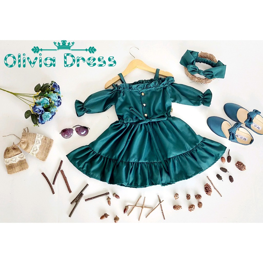 BAJUNIK DRESS ANAK MODEL OLIVIA WARNA HIJAU BOTOL/ DRESS ANAK PEREMPUAN/ DRESS ANAK