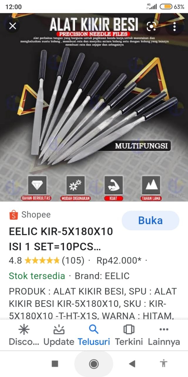 Eelic Kir-5x180x10 Isi 1 Set=10pcs Alat Kikir Besi Diameter 5mm Kikir Gergaji Precision Needle Files