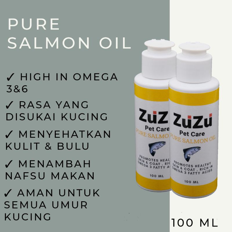 ZUZU PURE SALMON OIL FOR CATS. Vitamin bulu dan imun untuk kucing