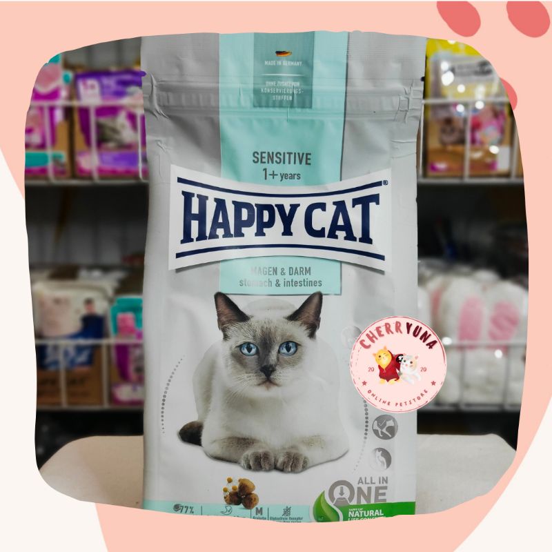 Makanan kucing gluten free Happy Cat Sensitive Stomach &amp; Intestines untuk kucing dewasa di atas umur 1 tahun 300Gr