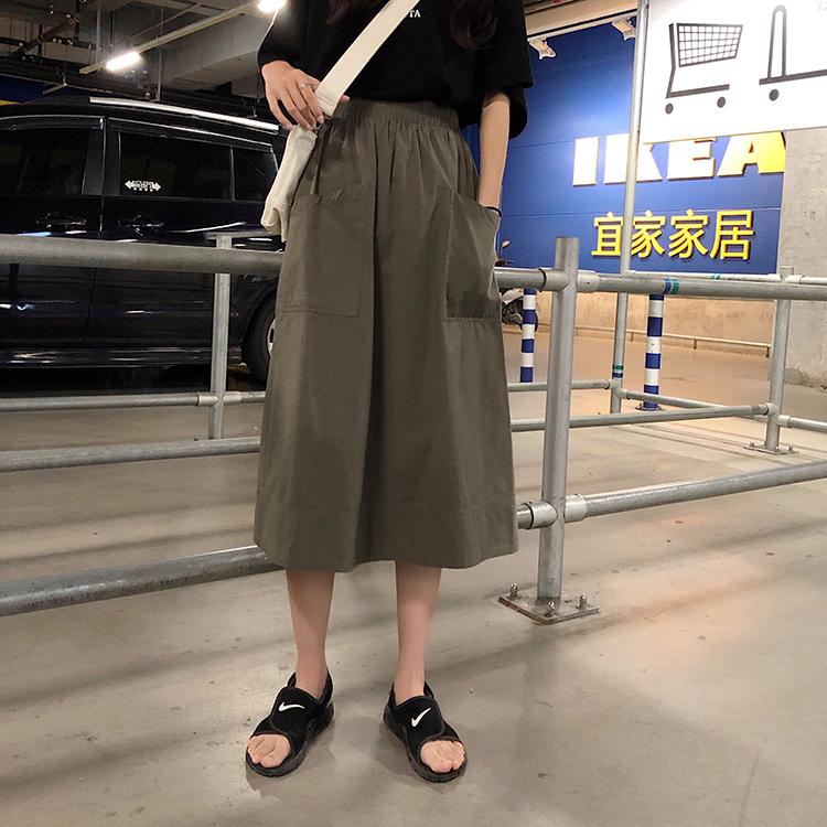 Autumn New Korean High Waist Midi  Skirt Women Slim A line  