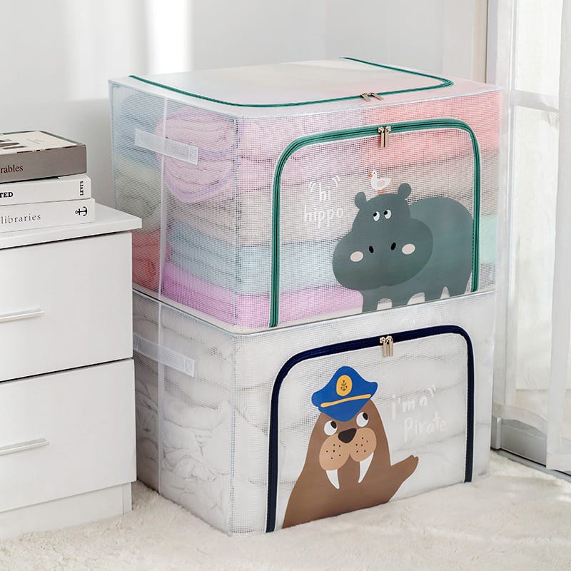 STORAGE BOX 66 Liter Kotak Penyimpanan Pakaian Selimut Bedcover Mainan Tempat Penyimpanan Barang Frame Baja Kapasitas Besar Dapat Dilipat Double Zipper