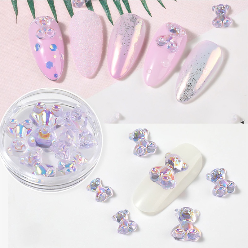 Siy 6pcs Ornamen Beruang 3d 3 Ukuran Bahan Resin Untuk Dekorasi Nail Art Diy