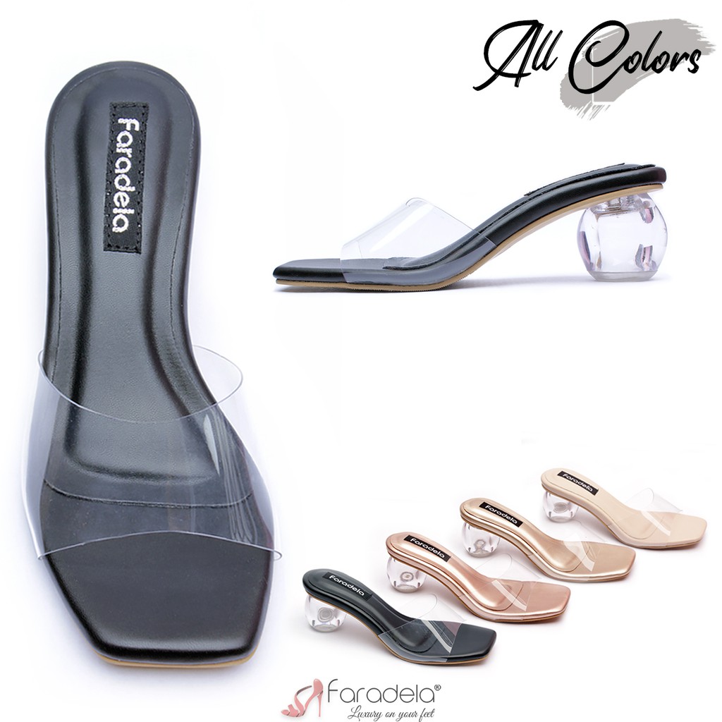  SANDAL  WANITA  HEELS KACA  BULAT FARADELA F01 210 5 KUALITAS 