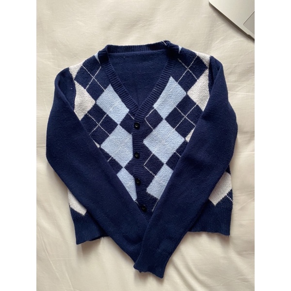 Y2K brandy cardigan  argyle blue navy