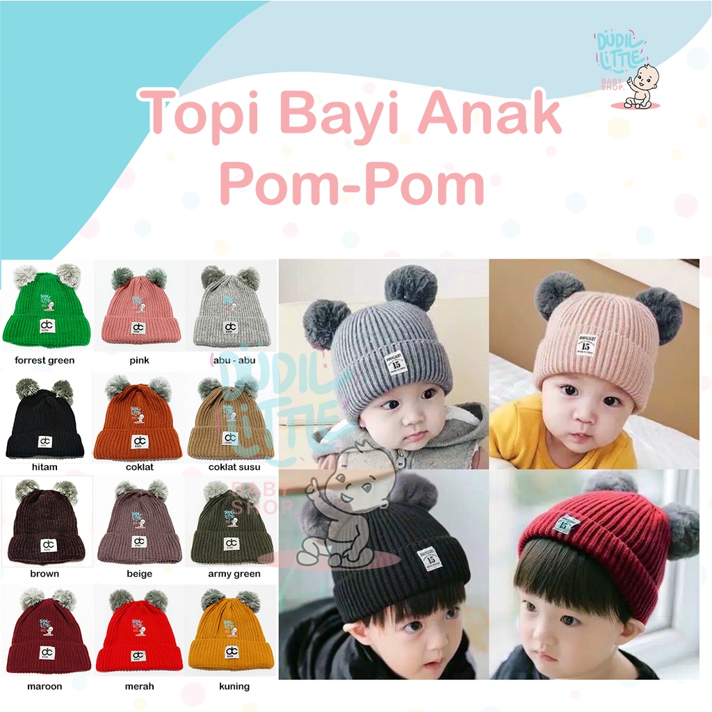 TOPI BAYI ANAK POMPOM UNIK DAN LUCU BAHAN RAJUT UNTUK ANAK PRIA DAN WANITA