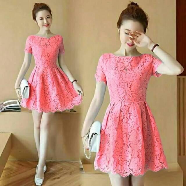 Dress brokat Cantik pink/toska/mocca/salem