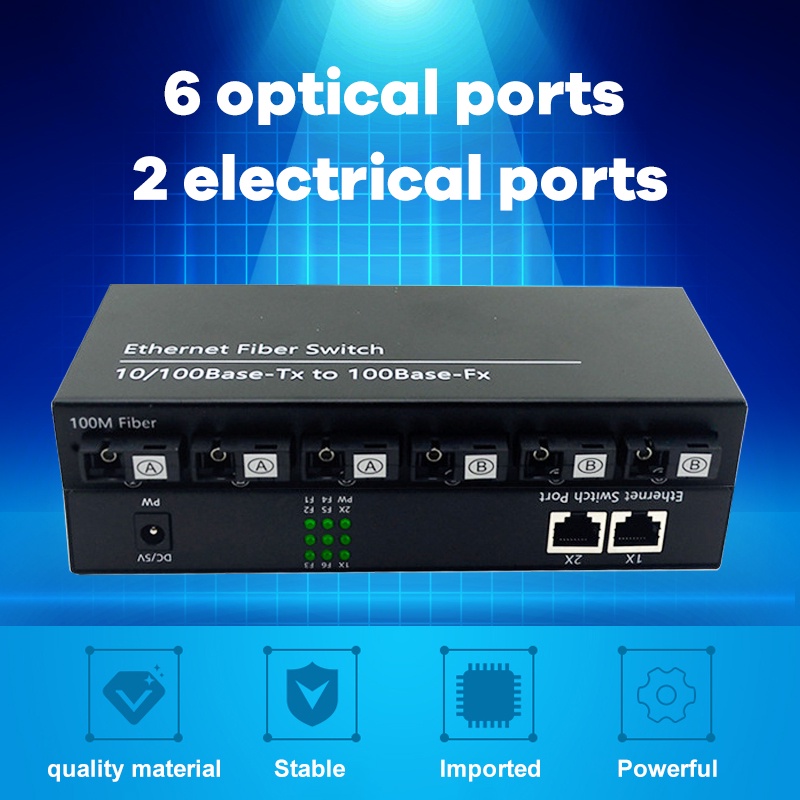 Media Converter 6 Fo 2 Lan Suport Poe Fx Fiber Optic Optica Media Converter 6 Port FO 2 Port LAN - Fiber Switch Optic 6 SC 2 RJ45 10/100M A+B htb 6 port