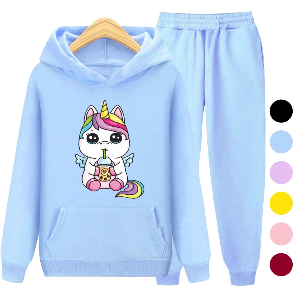 Setelan Sweater Anak + Celana RAINBOW PONY / Set Sweater Hoodie Anak Perempuan Kekinian Viral Terbaru