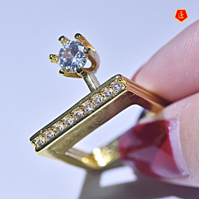 [Ready Stock]Creative Geometric Inlaid Diamond Gold Ring