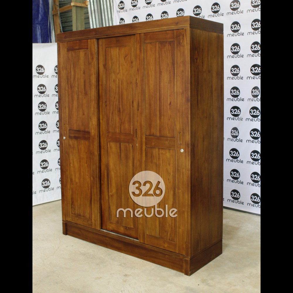 Lemari Pakaian 3 Pintu Sliding Minimalis, Almari Pakaian Sliding Jati