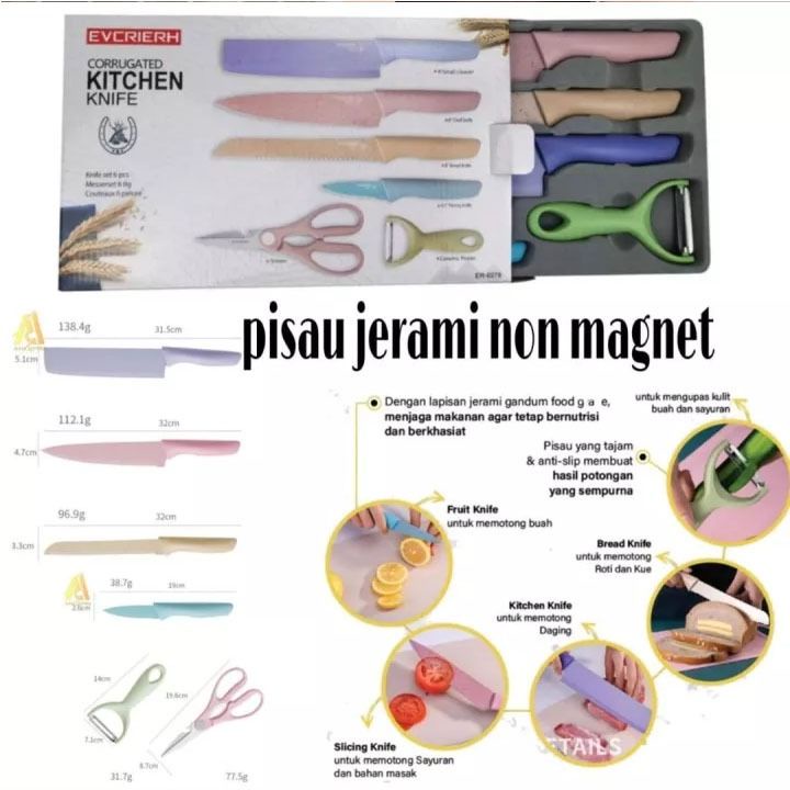 Pisau Set 6 in 1Pisau Jerami Gandum Elegan Pisau Cantik Pisau Dapur Lengkap Pisau Keramik - Pisau Dapur