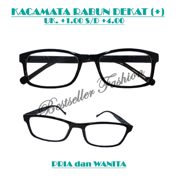 Kacamata Baca Plus (+) Uk. +1.00 s/d +4.00 Bingkai Hitam Persegi Panjang Kacamata Full Plus Rabun Dekat Unisex NOCASE