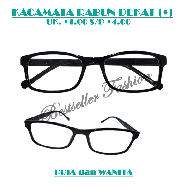 Kacamata baca plus pria wanita murah frame hitam / kacamata membaca lensa plus (+) uk. +1.00 s/d +4.00 rabun dekat unisex FREECASE