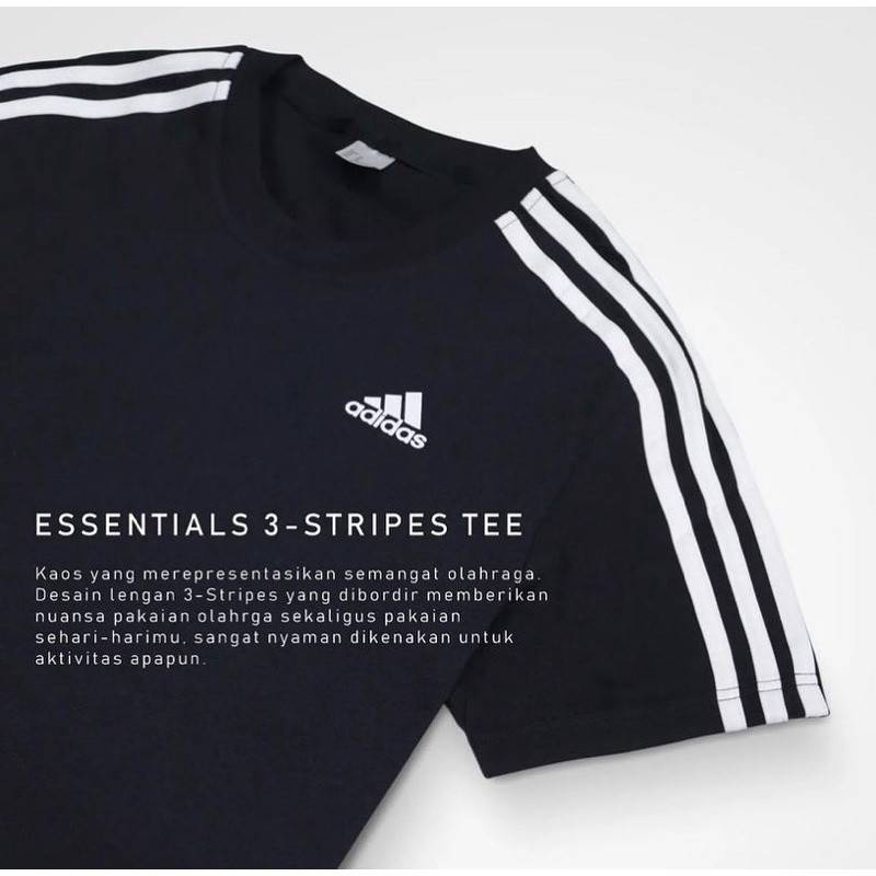 ORIGINAL ADIDAS - Kaos Pria Essentials 3-Stripe Tees Black