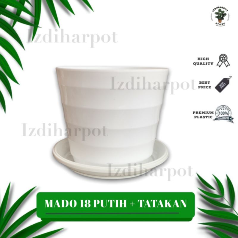 pot bunga tanaman Mado putih 16cm lovenia + tatakan putih 8018