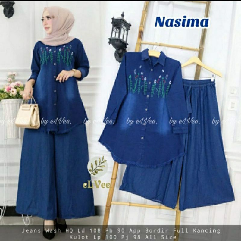 NASIMA SET SETELAN JEANS WANITA TULIP SET AHARA JEANS SET KEKINIAN