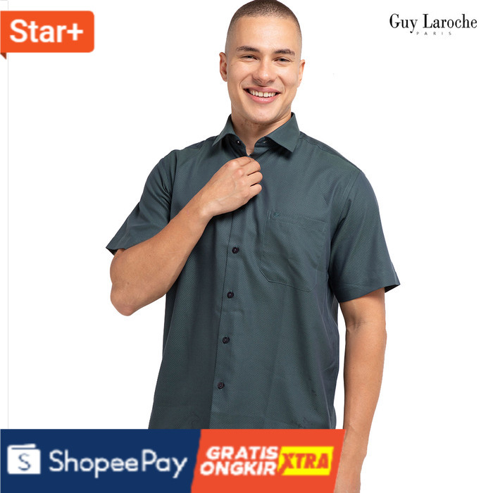 Hijau S Kemeja Pria Lengan Pendek Guy Laroche Twill Beveltripe  Murah HOT