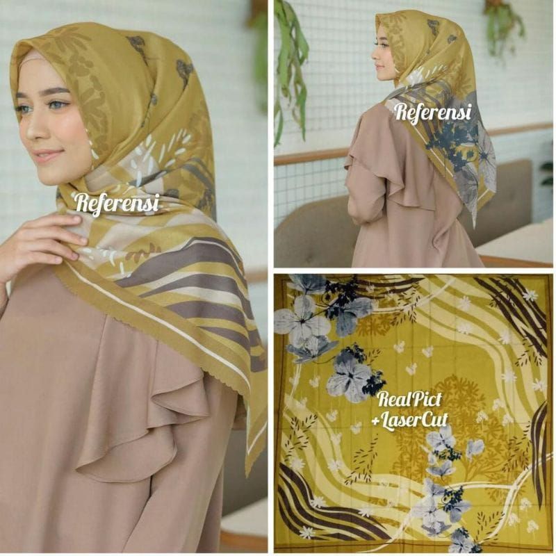 HIJAB SEGI EMPAT MOTIF AZREA/KERUDUNG WARNA KUNING/JILBAB VOAL PREMIUM