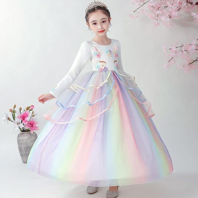 Baju Pesta Anak Unicorn Putih Lengan Panjang/ Gaun Pesta Anak Termurah