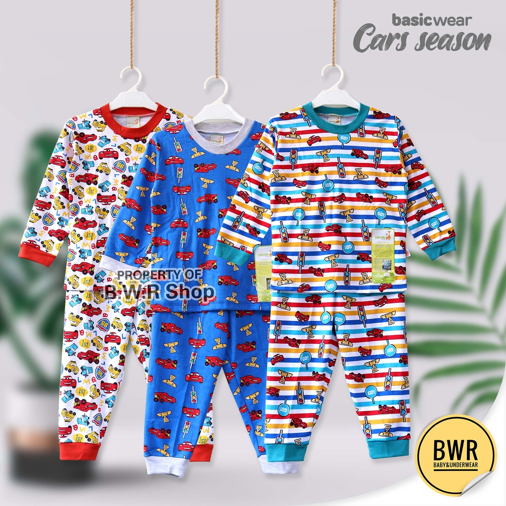 Setelan PANJANG Velvet Junior CARS Season II SML / Piyama Baju Tidur Anak Unisex Panjang | Bwr