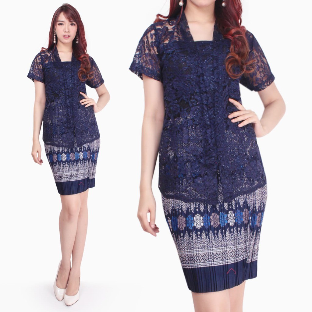 SB Collection Stelan Kebaya Yulvina Blouse Brukat Dan Rok Plisket Midi Batik Wanita