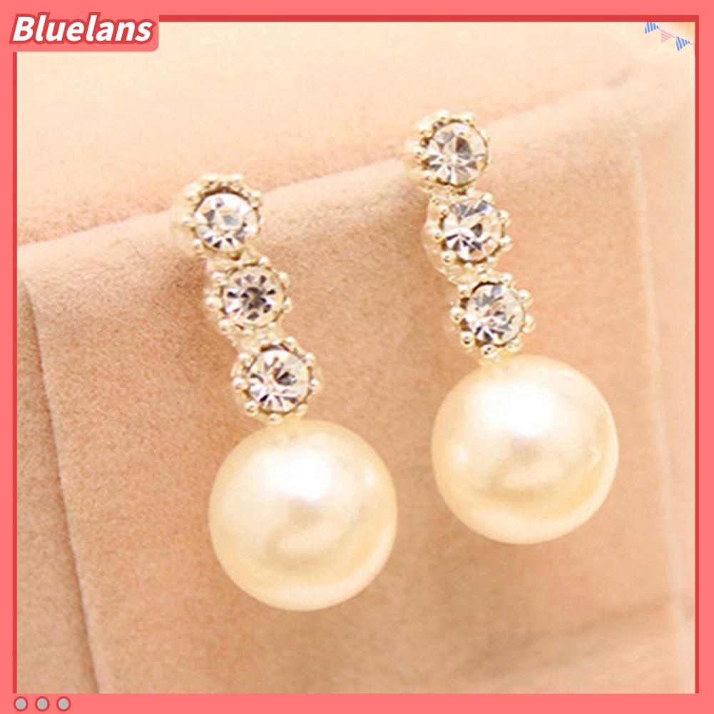 Bluelans Women White Faux Pearl Earrings Rhinestone Eardrop Ear Studs Bride Jewelry