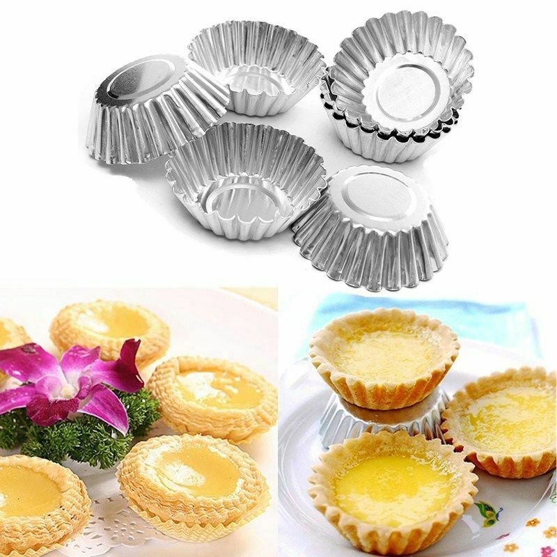 10pcs Cetakan Cupcake Muffin Egg Tart Bentuk Bunga Bahan Aluminum Alloy Anti Lengket Reusable