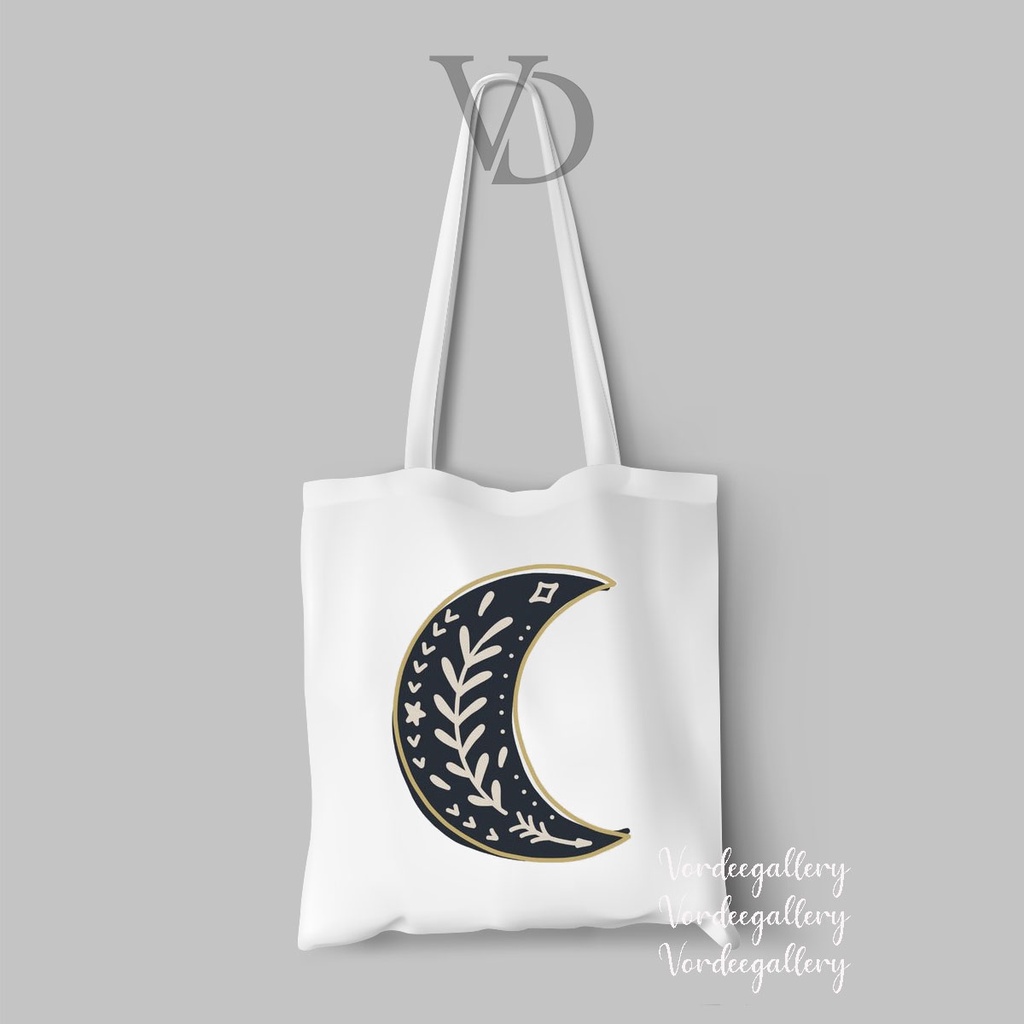 TOTE BAG KANVAS MOTIF MOON AESTHETIC