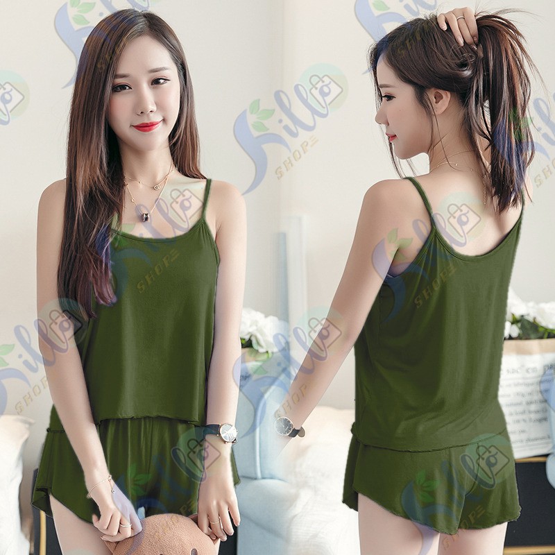 SETELAN TANK TOP BASIC / SETELAN PIYAMA WANITA MODEL TANK TOP + CELANA WARNA (LD 100 CM)