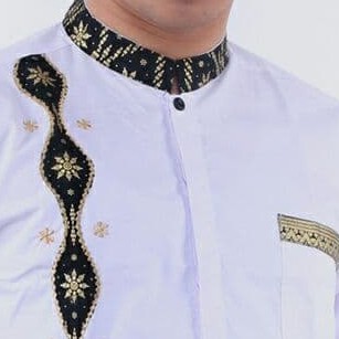 Baju Koko Pria Dewasa Lengan Pendek Kombinasi Bordir Motif Rantai Warna Putih