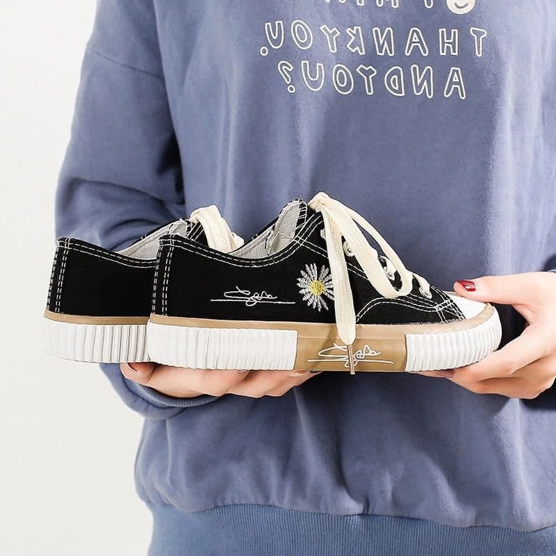 Sepatu Wanita Sneakers Tali Kanvas Model Retro Korea  MH-01-4