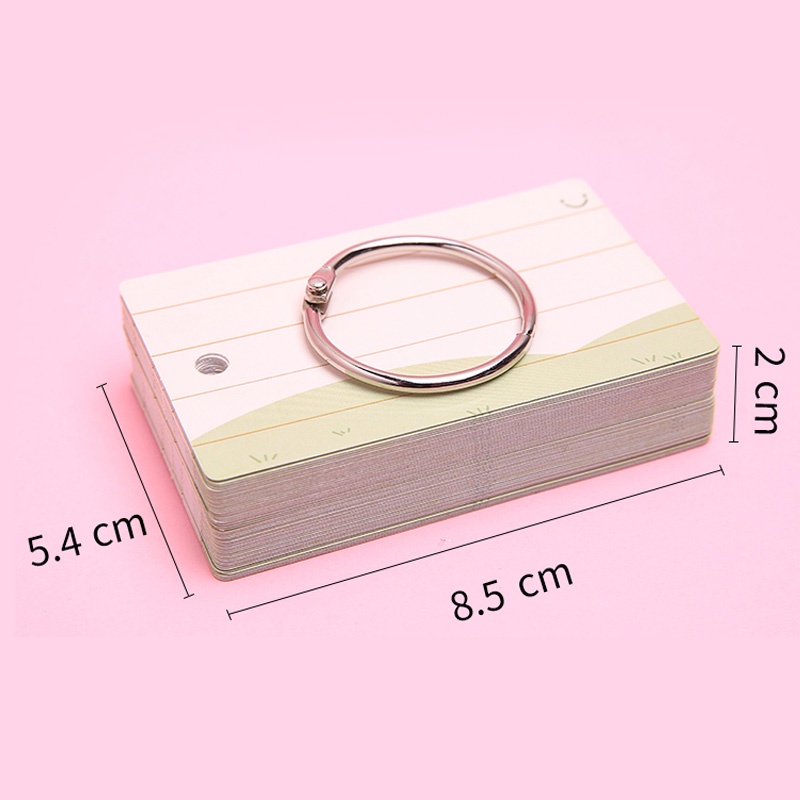 50 Sheets Cartoon Loose-Leaf Word Cards with Ring Portable Blank Message Card Book