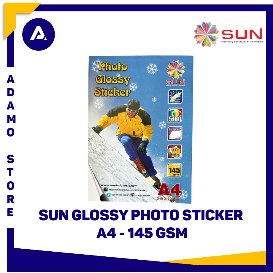 

Kertas Sticker A4 Sun Glossy Photo Sticker A4 145gsm 20 Sheets
