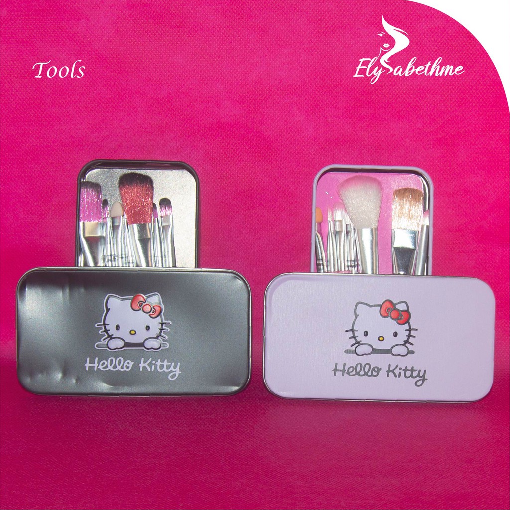 ✿ELYSABETHME✿ a͓̽k͓̽s͓̽e͓̽s͓̽o͓̽r͓̽i͓̽s͓̽ Hello kitty set kuas kaleng 7in1 imut import untuk aplikasi blush on bedak eyebrow eyeshadow bahan berkualitas lembut