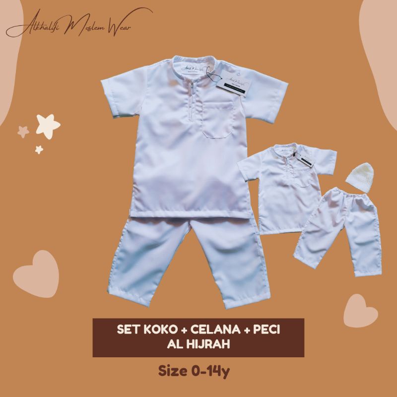 Terbaru - SET KOKO ANAK AL HIJRAH (PUTIH POLOS) berkualitas by Alkhalifi Moslem Wear